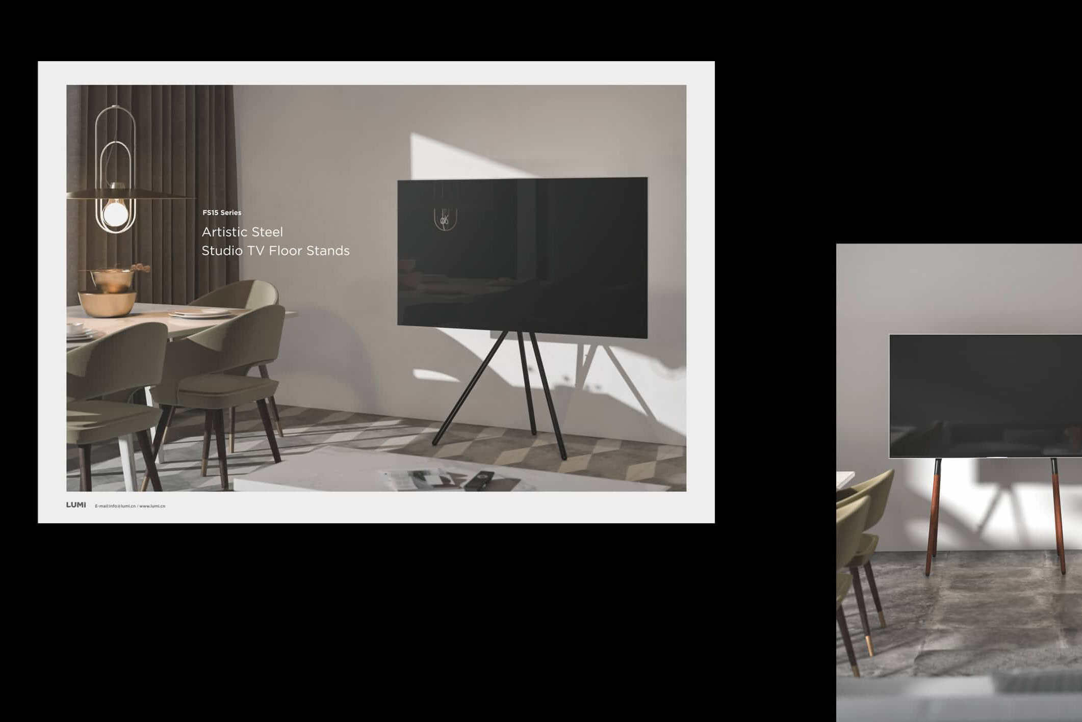 LUMI TV Floor Stand Catalog 3D Rendered Illustrations